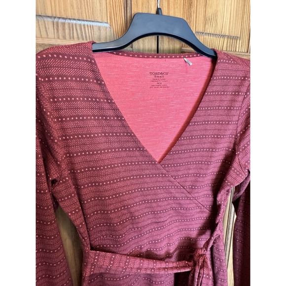 Toad & Co Cue Wrap Dress Womens Red Organic Cotton Comfort Dot V Neck Print S - Picture 4 of 6